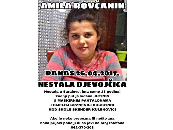 Нестала дјевојчица Амила Ровчанин - Фото: klix.ba