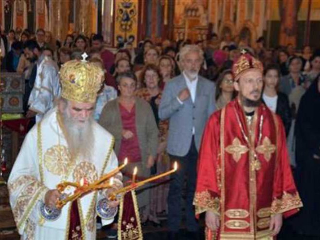 Подгорица - епископ Димитрије - митрополит Амфилохије - литургија - Фото: СРНА