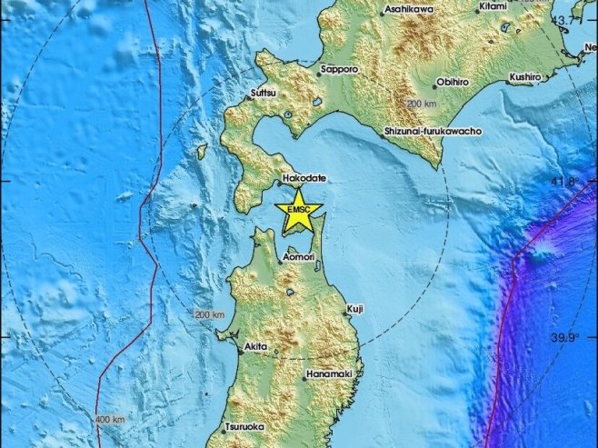Епицентар земљотреса у Јапану (фото: emsc.eu) Епицентар земљотреса у Јапану (фото: emsc.eu) - Фото: РТРС
