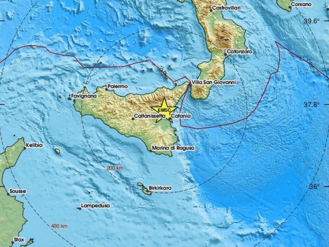Епицентар земљотреса, Сицилија (фото: emsc.eu) Епицентар земљотреса, Сицилија (фото: emsc.eu) -