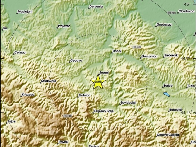 Земљотрес код Тешња (Фото: EМSC) Земљотрес код Тешња (Фото: EМSC) -