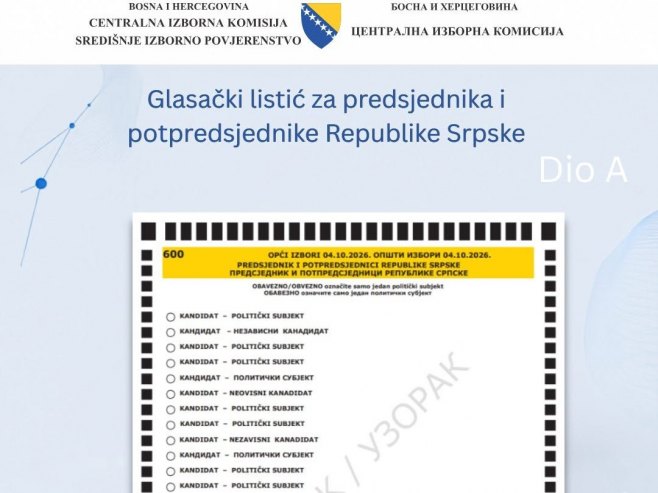 Изглед гласачких листића за Изборе 2026 (фото: ЦИК БиХ) Изглед гласачких листића за Изборе 2026 (фото: ЦИК БиХ) -