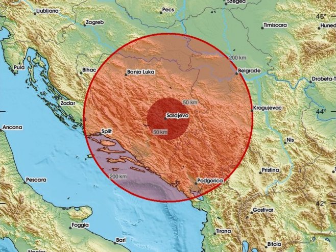 Епицентар земљотреса (фото: x.com/LastQuake) Епицентар земљотреса (фото: x.com/LastQuake) -