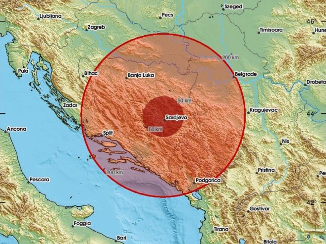 Земљотрес у близини Сарајева (фото: x.com/LastQuake) Земљотрес у близини Сарајева (фото: x.com/LastQuake) -