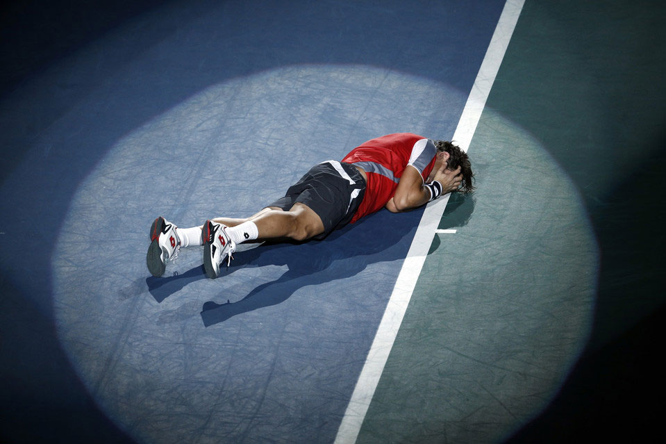 Шпански тенисер Давид Ферер срушио се на под након побједе (6:4, 6:3) над Пољаком Јержи Јановичем у финалу Мастер турнира у Паризу.