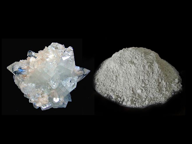 Минерал зеолита (лијево) и зеолит у праху (десно) - 