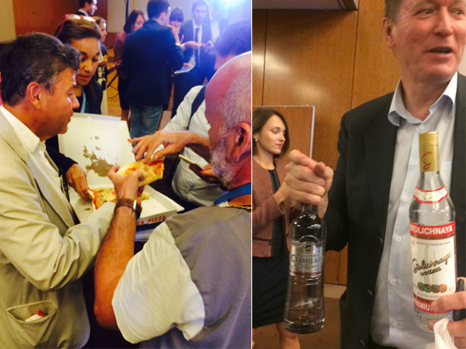 Лавров новинарима: Пицу су вам дали представници САД, а вотка вам је поклон од Руса! - Фото: РТРС