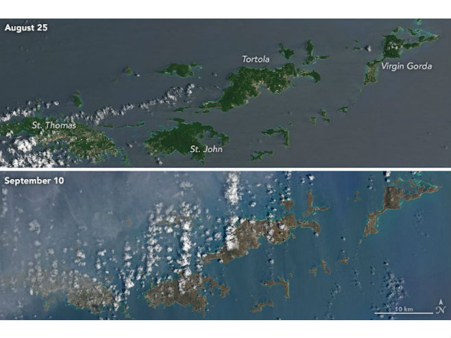 Карипска острва пре (горе) и послије (доље) „Ирме“ (Фото: NASA Earth Observatory) - 