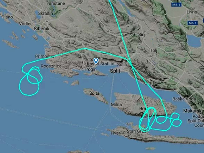 Мапа путање авиона над Далмацијом (фото: Screenshot / Flight Radar) - 