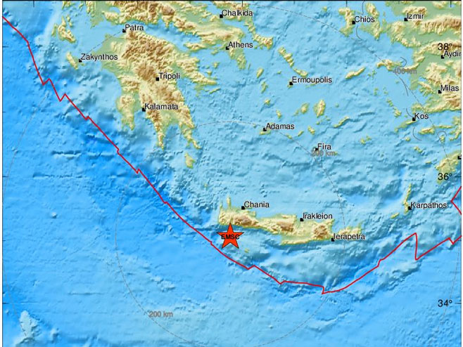 Епицентар земљотреса, Крит (мапа: emsc.eu) - 
