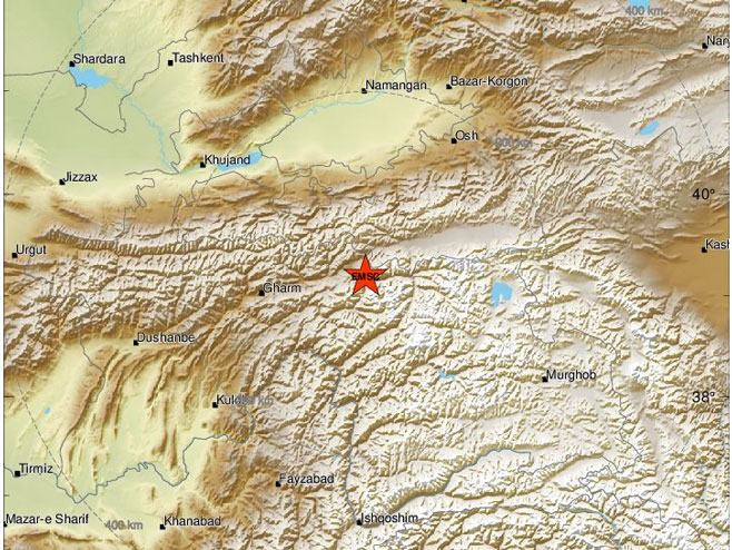 Епицентар земљотреса у Таџикистану (фото: emsc.eu) - 