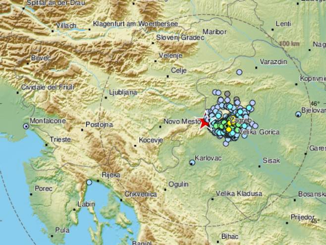 Епицентар земљотреса у Загребу (фото: emsc-csem.org) - 
