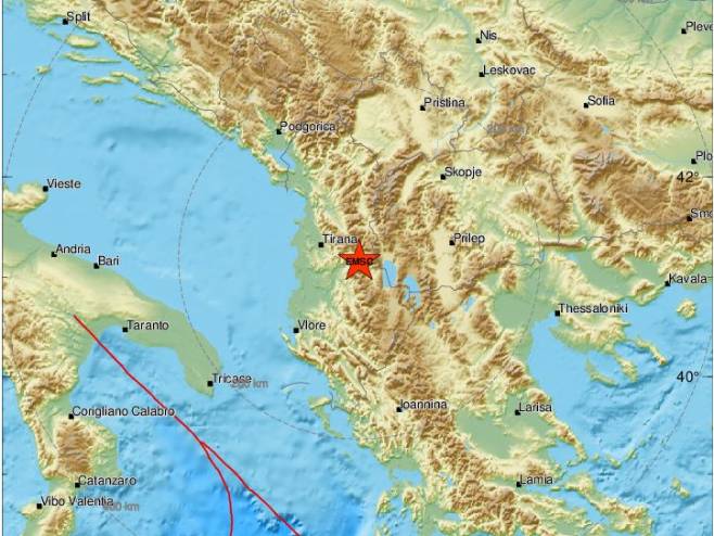 Епицентар земљотреса  у Албанији (фото: emsc.eu) - 