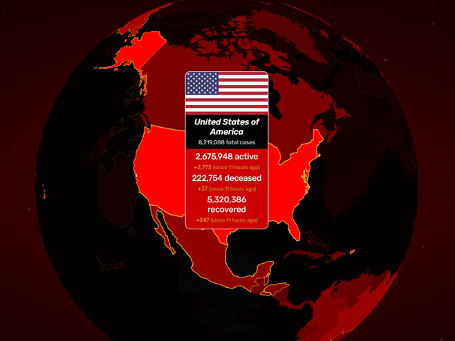 Графички приказ случајева у САД (фото: covidvisualizer.com) - 