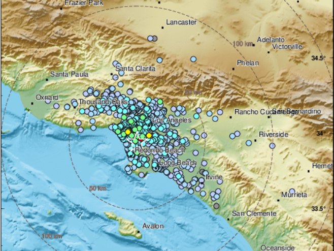 Епицентар земљотреса (фото: twitter.com/LastQuake) - 