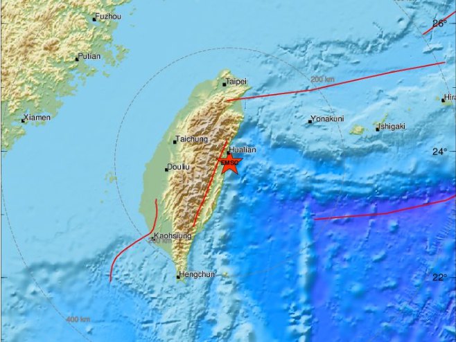 Епицентар земљотреса на Тајвану (фото: emsc.eu) - 