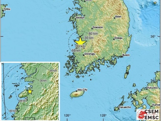 Земљотрес, Јужна Кореја (фото: x.com/lastquake) - 