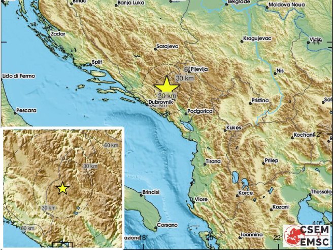Земљотрес код Никшића, осјетио се у Херцеговини