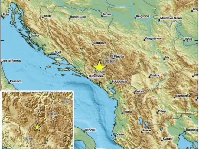 Епицентар земљотреса (фото: x.com/LastQuake) - 