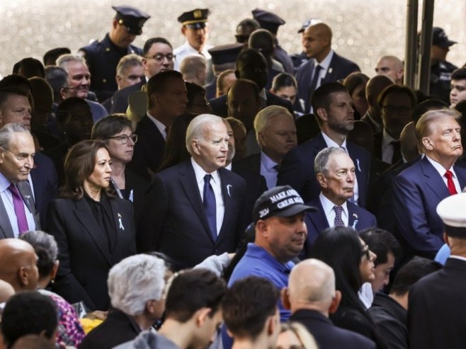 Харис, Бајден и Трамп на комеморацији поводом 11. септембра (Фото: EPA-EFE/SARAH YENESEL) - 