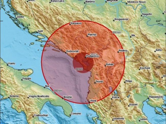 Епицентар земљотреса у Црној Гори (фото: x.com/LastQuake) - 