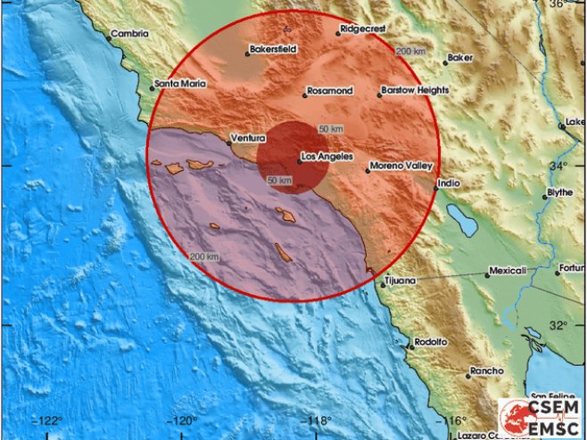 Земљотрес у Лос Анђелесу (Фото: EMSC) - 